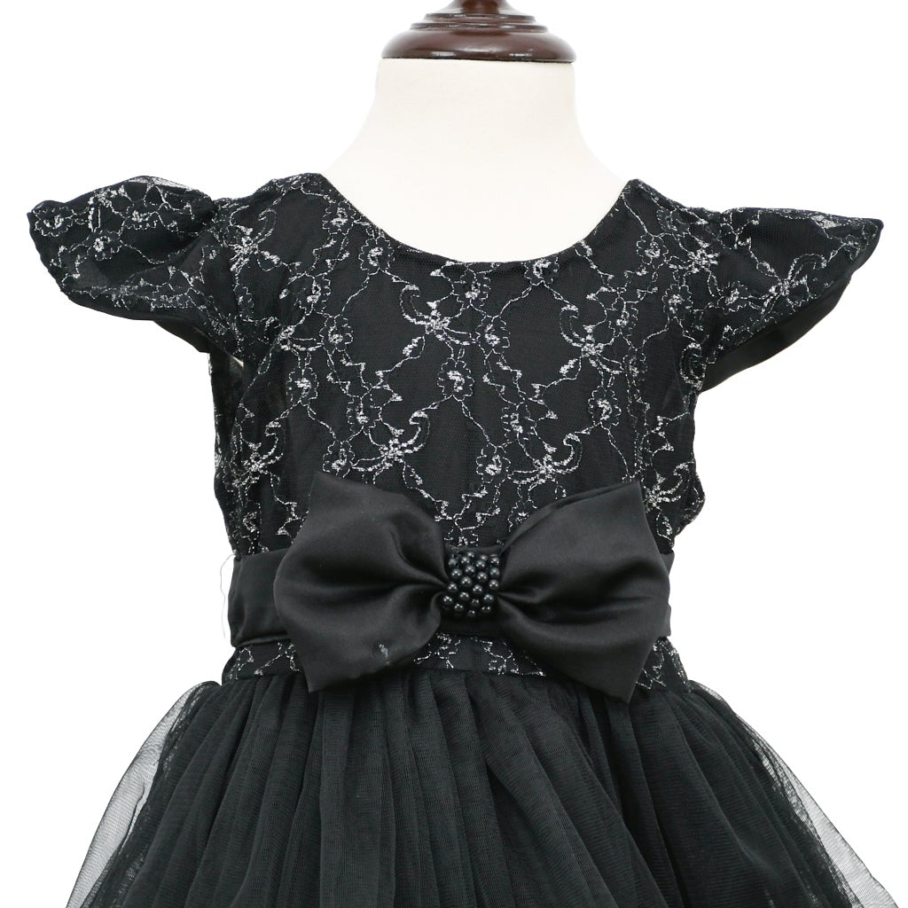 Glitter Mesh Floral Front Bow Frock