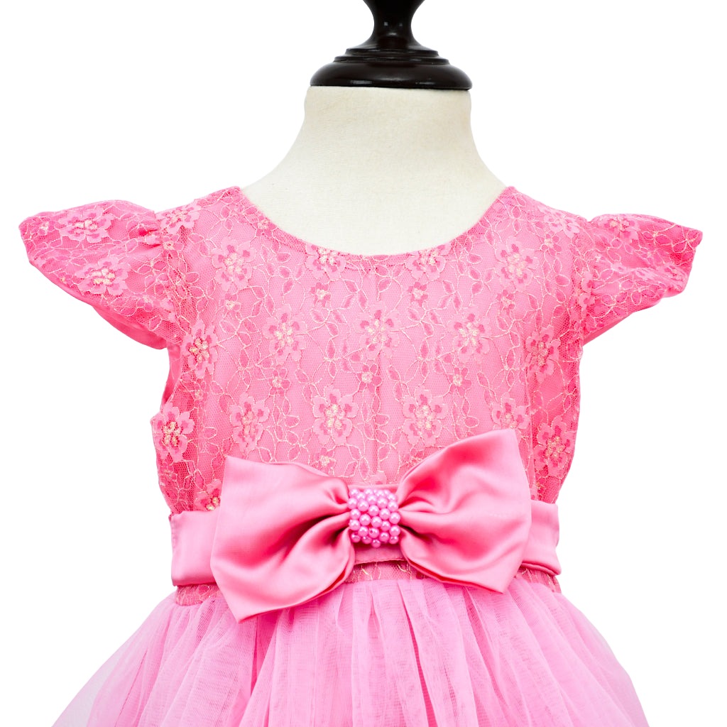 Glitter Mesh Floral Front Bow Frock