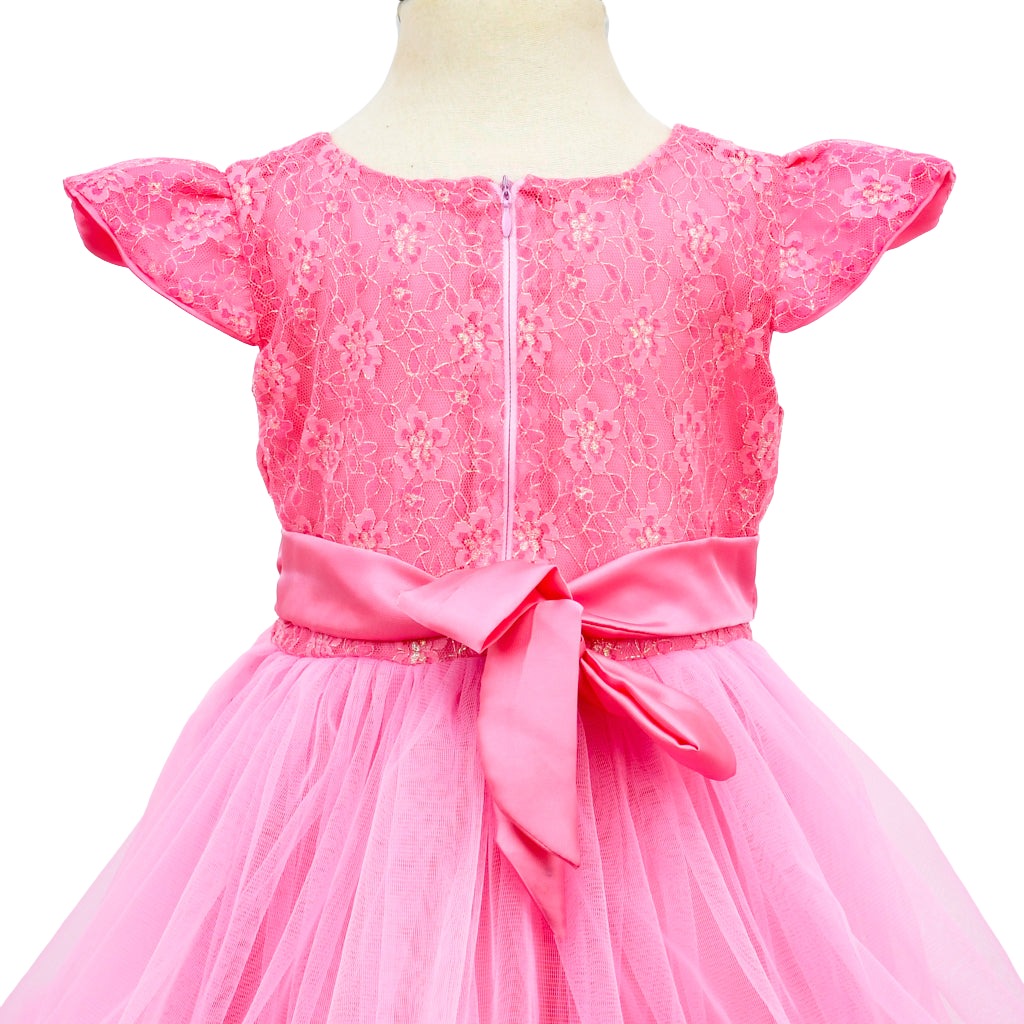 Glitter Mesh Floral Front Bow Frock