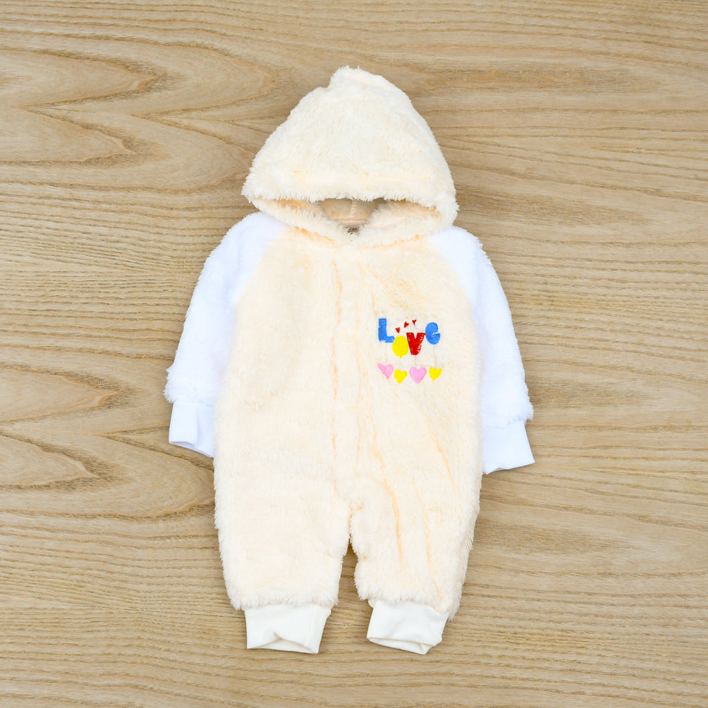 Fleece Jumpsuits Infant Newborn Love Snowsuit Hooded Baby Girl Romper