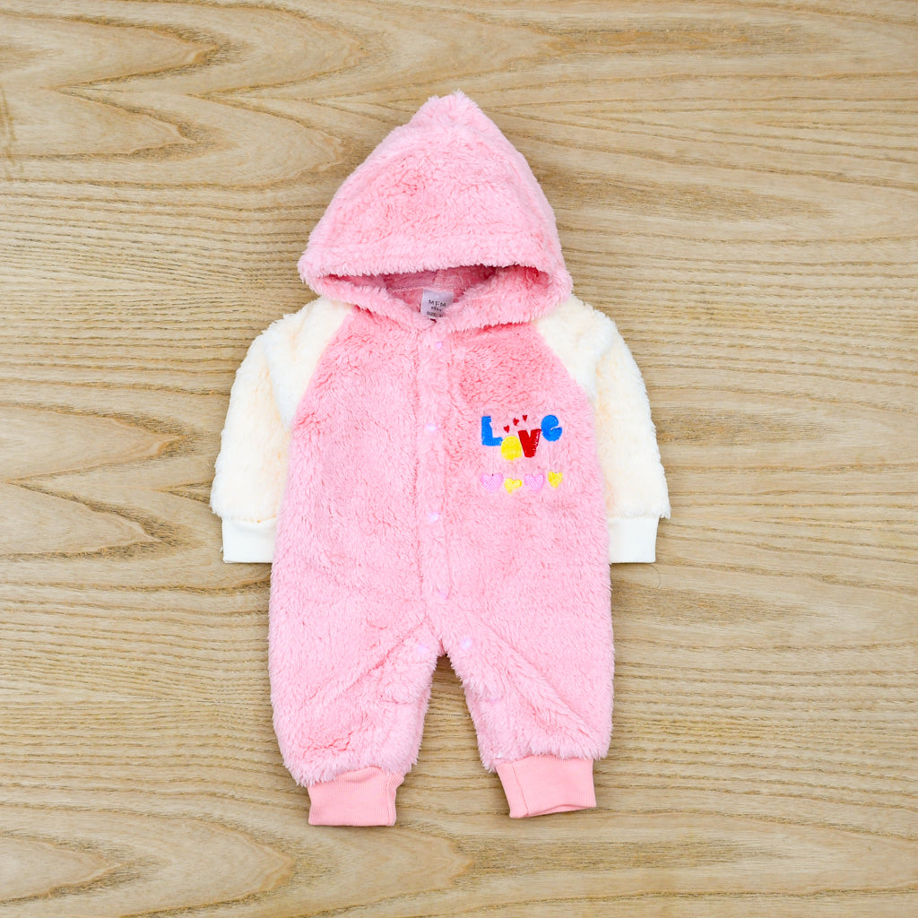 Fleece Jumpsuits Infant Newborn Love Snowsuit Hooded Baby Girl Romper