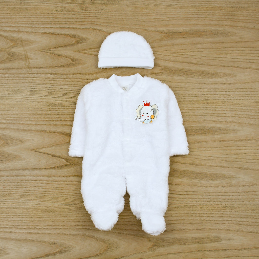 Closed Feet Fleece Jumpsuit Infant Newborn Elf Snowsuit Baby Girl Romper Cap Set