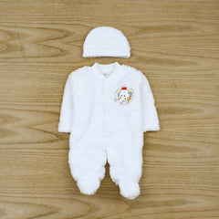 Closed Feet Fleece Jumpsuit Infant Newborn Elf Snowsuit Baby Girl Romper Cap Set