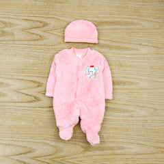 Closed Feet Fleece Jumpsuit Infant Newborn Elf Snowsuit Baby Girl Romper Cap Set