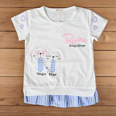 Premium Quality 100% Cotton Round Neck Frill Style Girl T Shirt