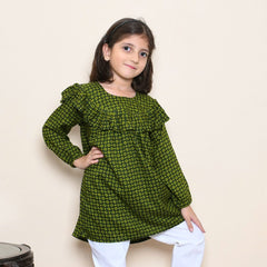 All Over Ruffle Small Leafy Print Girls Top