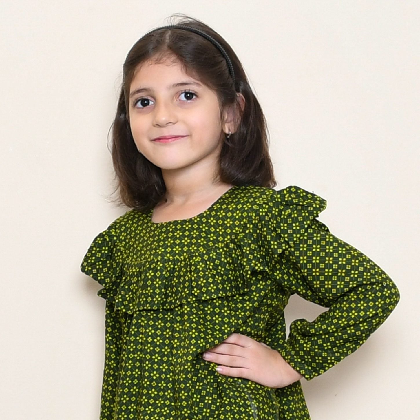 All Over Ruffle Small Leafy Print Girls Top