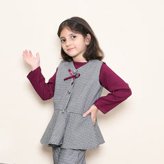 Checkered Peplum Waist Coat with Shirt and Pants