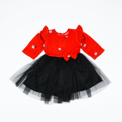 Long Sleeves Ruffle Splicing Mesh Bow Girls Frock