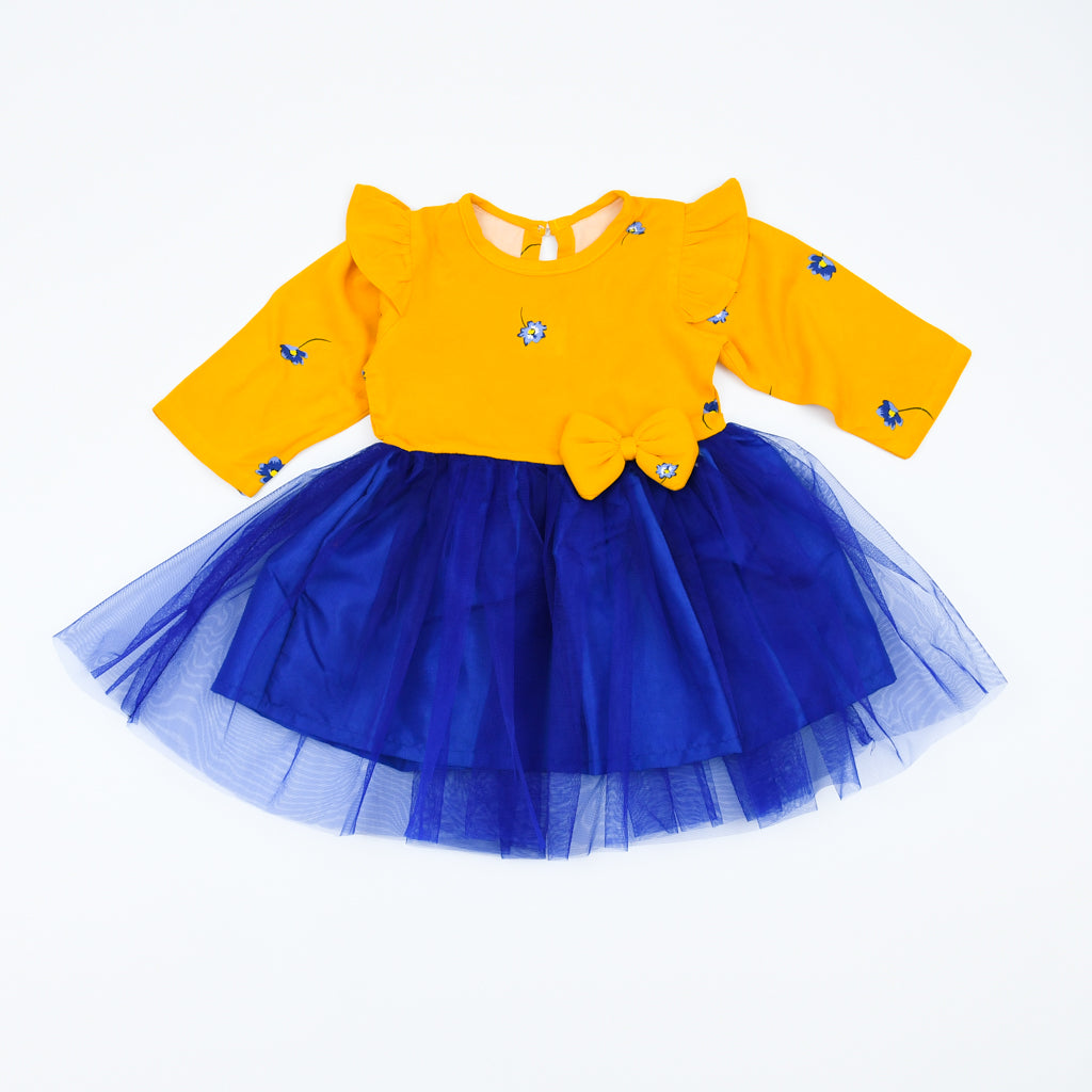 Long Sleeves Ruffle Splicing Mesh Bow Girls Frock