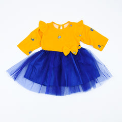 Long Sleeves Ruffle Splicing Mesh Bow Girls Frock