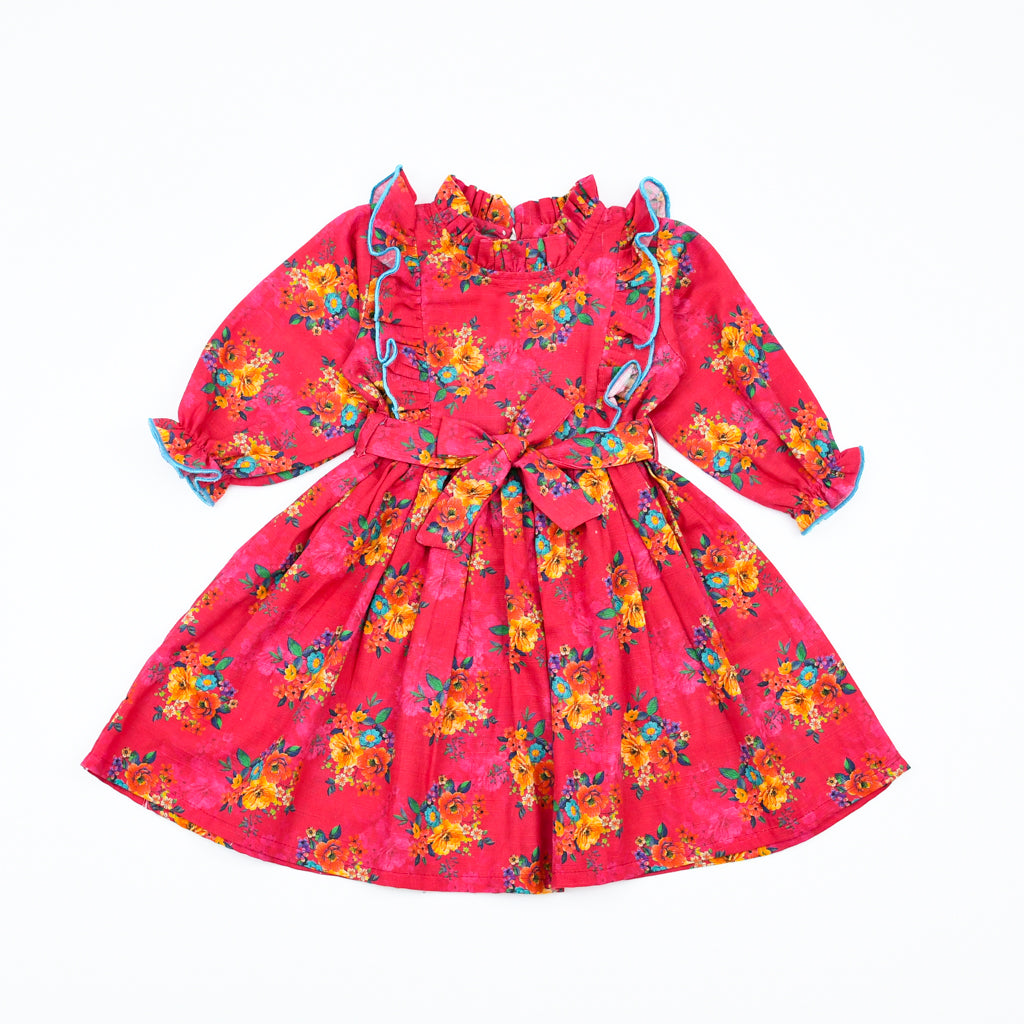 Marigold Blossom Ruffle Trim Belted Frock