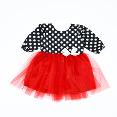 Polka Dots Minnie Long Sleeves Ruffle Splicing Mesh Bow Frock