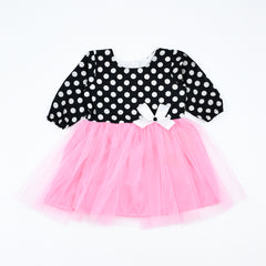 Polka Dots Minnie Long Sleeves Ruffle Splicing Mesh Bow Frock