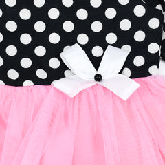 Polka Dots Minnie Long Sleeves Ruffle Splicing Mesh Bow Frock