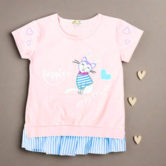 Premium Quality 100% Cotton Round Neck Frill Style Girl T Shirt