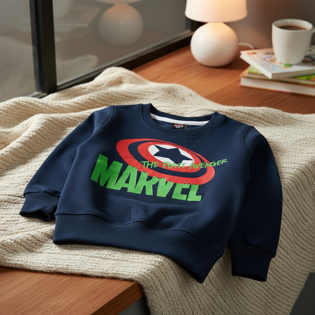 Navy blue sweatshirt with Marvel logo 