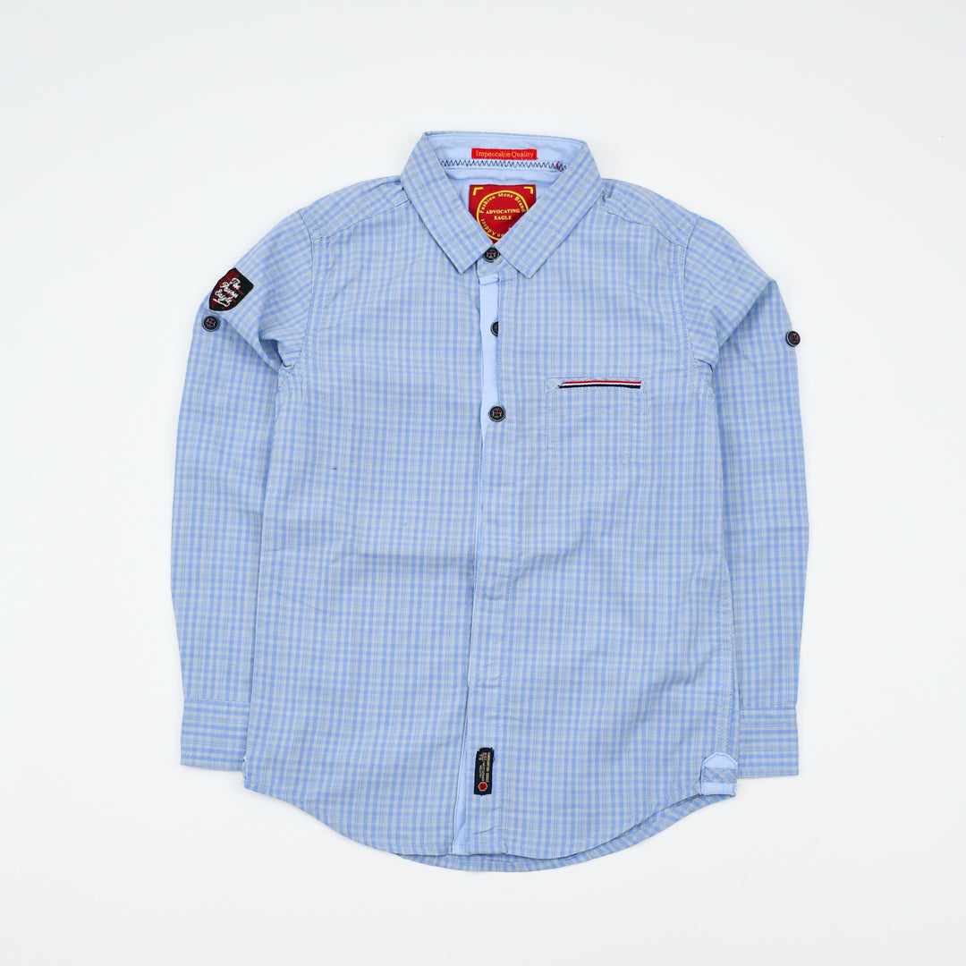 Boys Premium Quality 100% Cotton English Collar Sky Blue Check Shirt