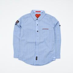 Boys Premium Quality 100% Cotton English Collar Sky Blue Check Shirt