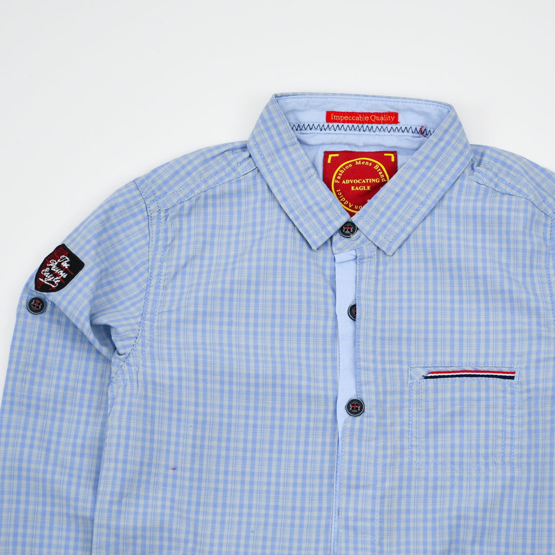 Boys Premium Quality 100% Cotton English Collar Sky Blue Check Shirt