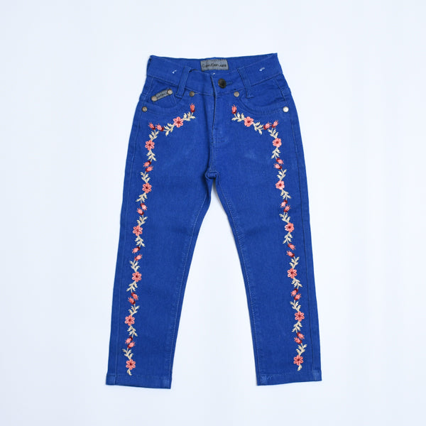 Embroidered Flowers Girl Jeans Pants