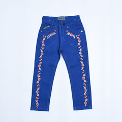 Embroidered Flowers Girl Jeans Pants