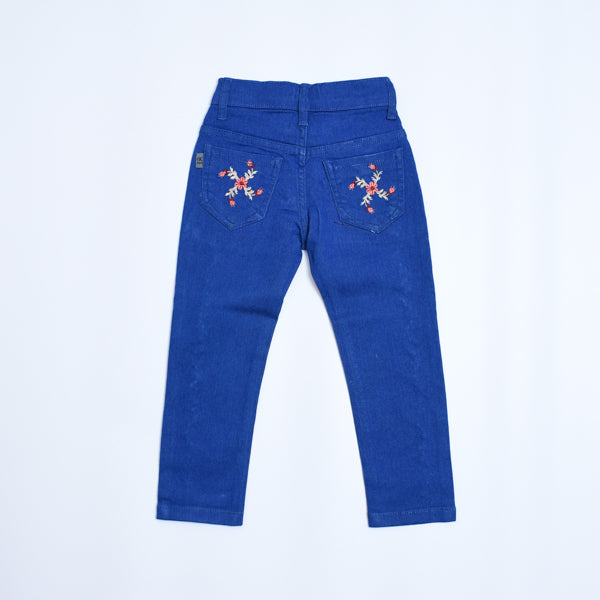 Embroidered Flowers Girl Jeans Pants