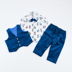 Bow Tie Printed Shirt Pants Waistcoat 3 Piece Boys Dress