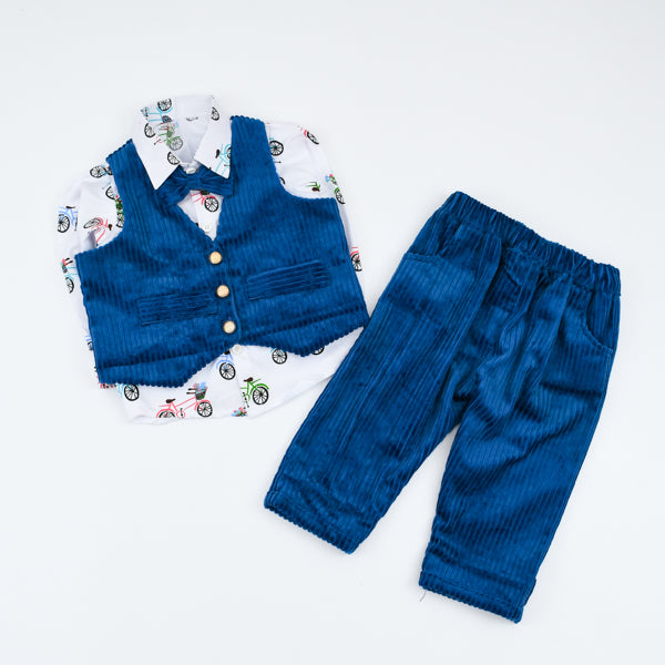 Bow Tie Printed Shirt Pants Waistcoat 3 Piece Boys Dress