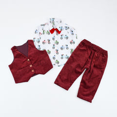 Bow Tie Printed Shirt Pants Waistcoat 3 Piece Boys Dress