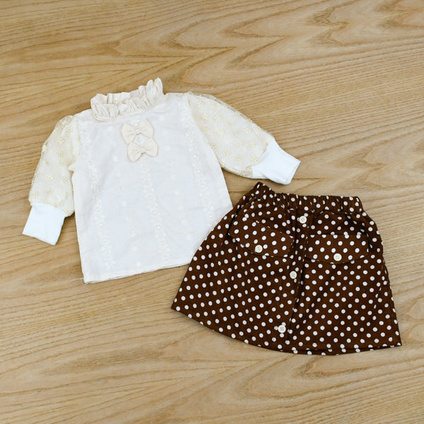 Puff Sleeves Bowtie Top Pencil Skirt 2 Piece Baby Girl Toddler Dress