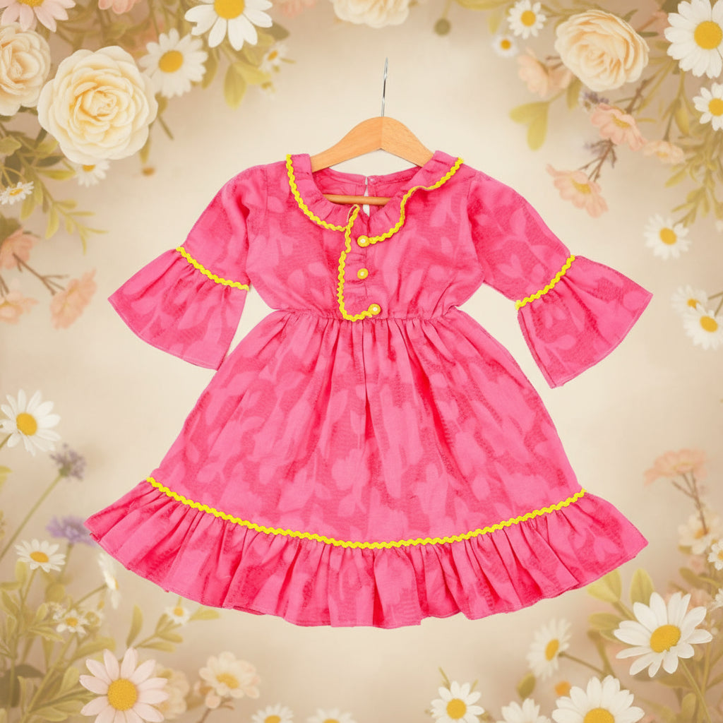 Pink dress with yellow trim