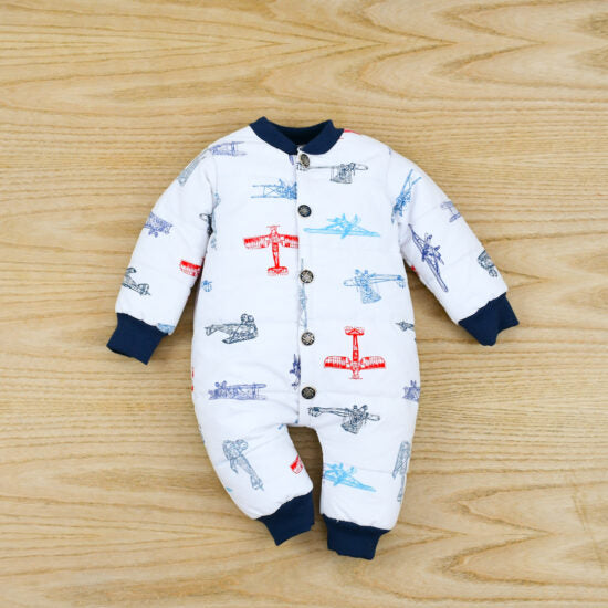 BABY BOY QUILTED JUMPSUITS INFANT NEWBORN AIRPLANES STYLE ROMPER