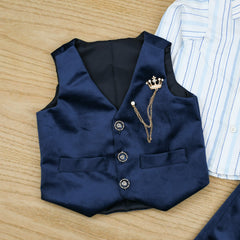 3 Piece Stripes Shirt Velvet Pants Waistcoat Dress