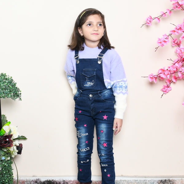 Embroidered Stars Detachable Girls Dungaree Pants