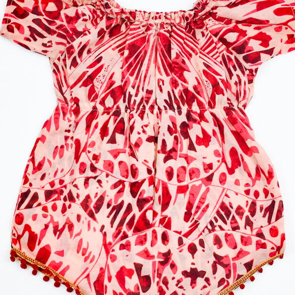 Unique Print Off Shoulder Baby Girl Romper Bodysuit Headband Set