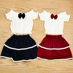 Off Shoulder Top Double Frill Skirt 2 Piece Baby Girl Toddler Girl Dress