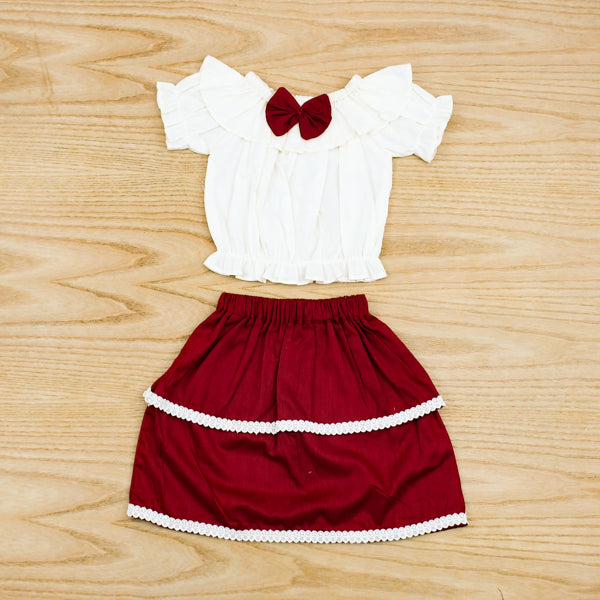 Off Shoulder Top Double Frill Skirt 2 Piece Baby Girl Toddler Girl Dress
