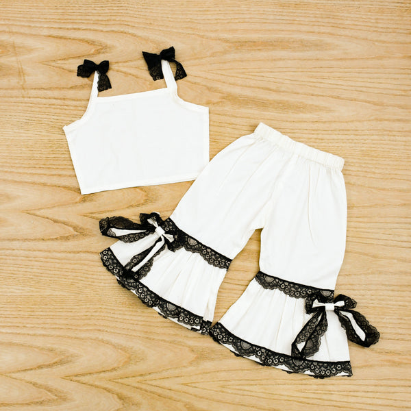 Lace Embellished Short Top Bell Bottom Trouser Piece Baby Girl