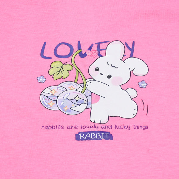 Lovely Rabbit Common Daily Use Summer Half Sleeves Girls T-Shirt