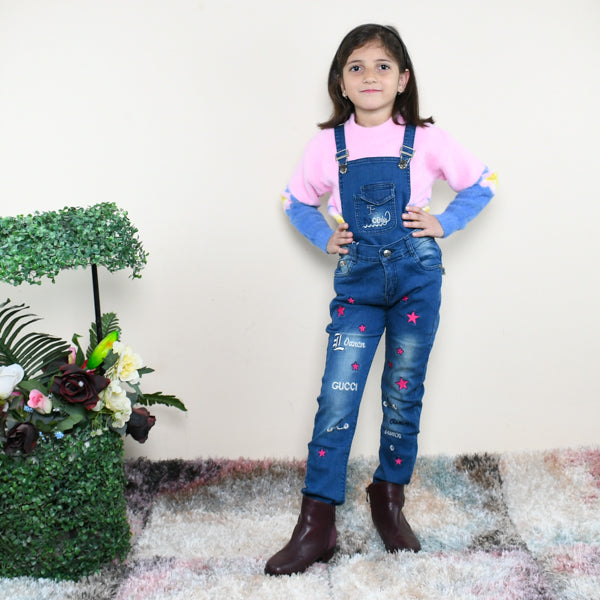 Embroidered Stars Detachable Girls Dungaree Pants