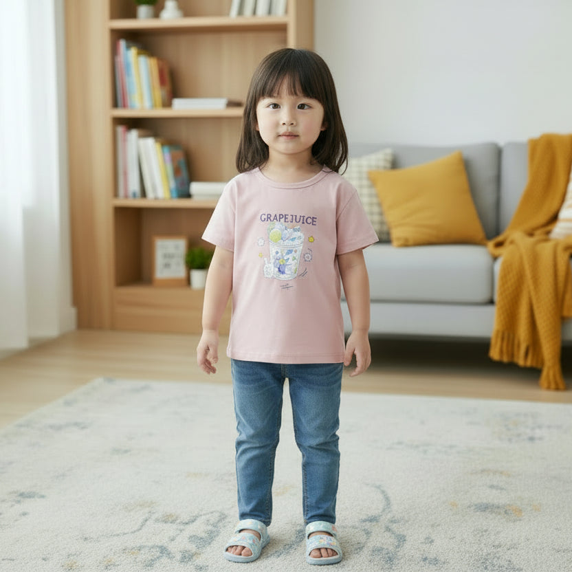 Grape Juice Common Daily Use Summer Half Sleeves Girls T-Shirt