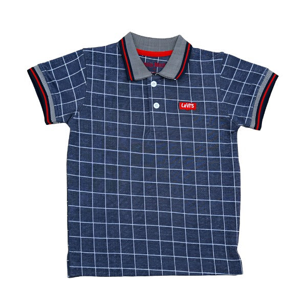 Check Pattern Summer Half Sleeves Boys Polo Shirt