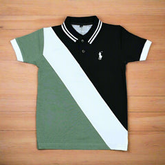 Cross Stripes Pattern Summer Half Sleeves Boys Polo Shirt