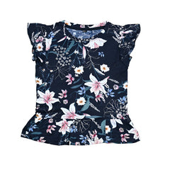 Clematis Floral Print Outdoor Summer Half Sleeves Girls T-Shirt