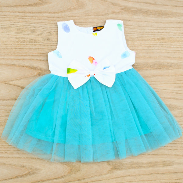 Leafy Pastel Print Sleeveless Cotton Mesh Tutu Frock