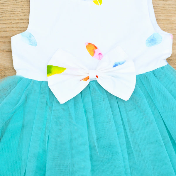 Leafy Pastel Print Sleeveless Cotton Mesh Tutu Frock