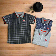 Check Pattern Summer Half Sleeves Boys Polo Shirt