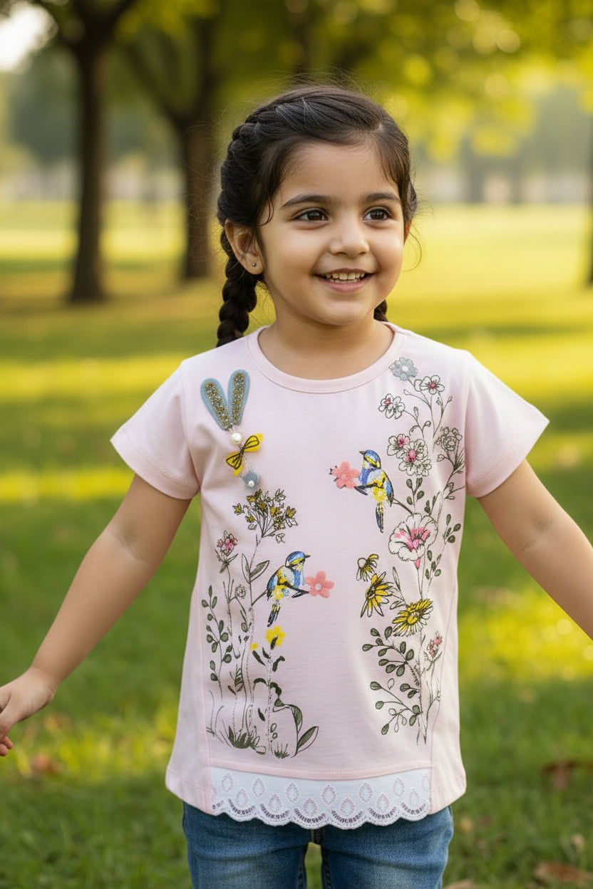 Lovely Forest Outdoor Summer Half Sleeves Girls T-Shirt