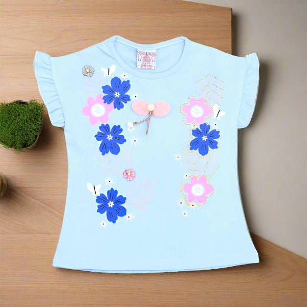 Floral Fun Outdoor Summer Half Sleeves Girls T-Shirt